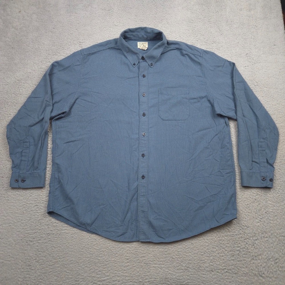 L.L.Bean Wicked Good Flannel Shirt Men XXL Traditional Fit Houndstooth Blue